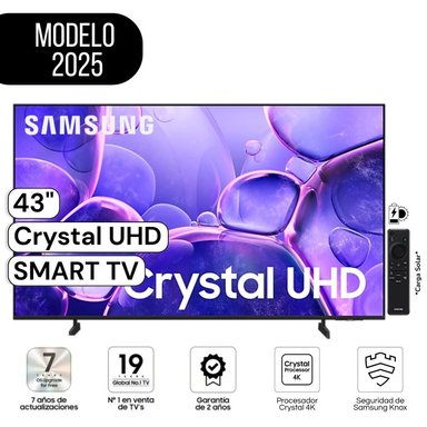 TELEVISOR SAMSUNG 43'  PULG. CRYSTAL UHD 4K SMART TV UN43U8000FGXPE MODELO(2025) - NEGRO