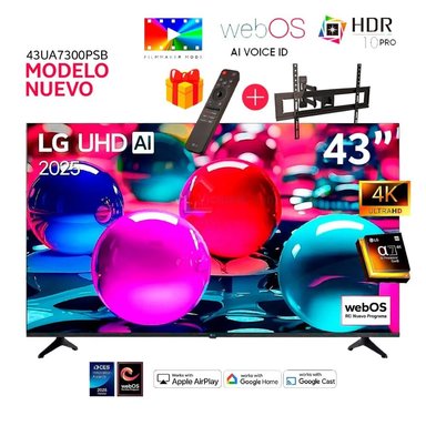 TELEVISOR LG 43 PULG ULTRA HD 4K AI THINQ 43UA7300PSB + CONTROL INTELIGENTE MAGIC + RACK MOVIL