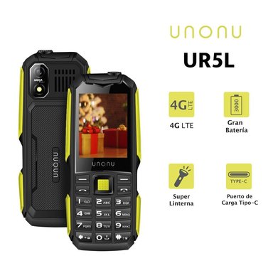 CELULAR UNONU UR5L TELÉFONO ROBUSTO Y A TODO TERRENO COLOR AMARILLO 4G