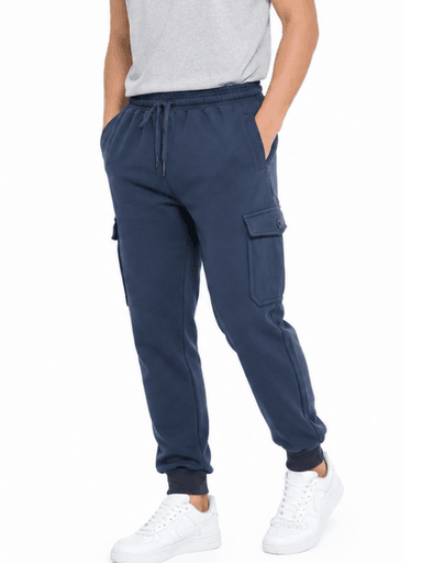 JOGGER CARGO HOMBRE ALGODON FRANELA AZUL INDIGO URBANO CASUAL - 1