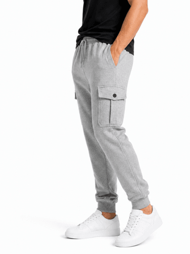 JOGGER CARGO HOMBRE ALGODON FRANELA GRIS JASPEADO URBANO CASUAL - 1