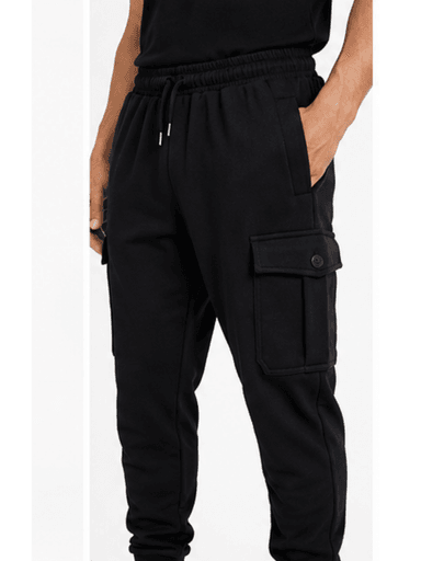 JOGGER CARGO HOMBRE ALGODON FRANELA NEGRO URBANO CASUAL - 2