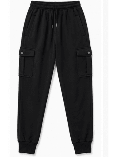 JOGGER CARGO HOMBRE ALGODON FRANELA NEGRO URBANO CASUAL - 5