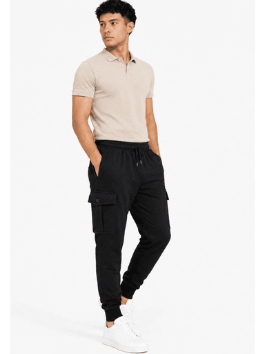 JOGGER CARGO HOMBRE ALGODON FRANELA NEGRO URBANO CASUAL - 6