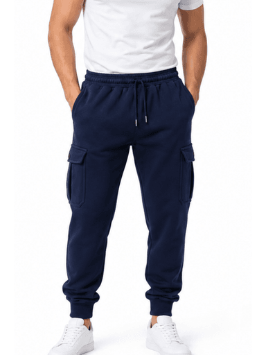 JOGGER CARGO HOMBRE ALGODON FRANELA AZUL MARINO URBANO CASUAL - 1