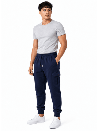 JOGGER CARGO HOMBRE ALGODON FRANELA AZUL MARINO URBANO CASUAL - 4