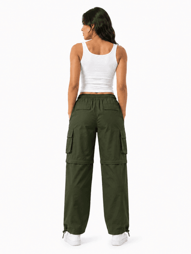 PANTALÓN CARGO MUJER CONVERTIBLE TELA MOJADA URBANO VERDE MILITAR - 2