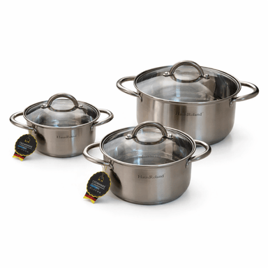 JUEGO DE OLLAS HAUS ROLAND ACERO INOXIDABLE 6 PIEZAS CON TAPAS