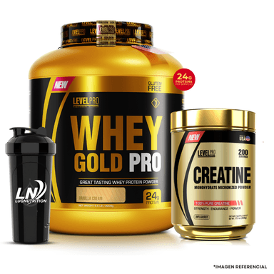 WHEY GOLD PRO 3 KG VAINILLA + CREATINA LEVEL PRO 500 G + SHAKER