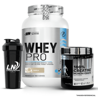 WHEY PRO 1.1 KG VAINILLA + CREATINA KEVIN LEVRONE 300 G + SHAKER