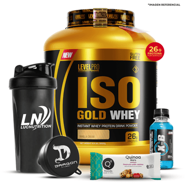 ISO GOLD WHEY 3 KG VAINILLA + CREATINA LEVELPRO 500 G + SHAKER