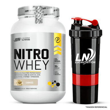 NITRO WHEY 1.1 KG COOKIE AND CREAM + SMARTSHAKER 3 CUERPOS