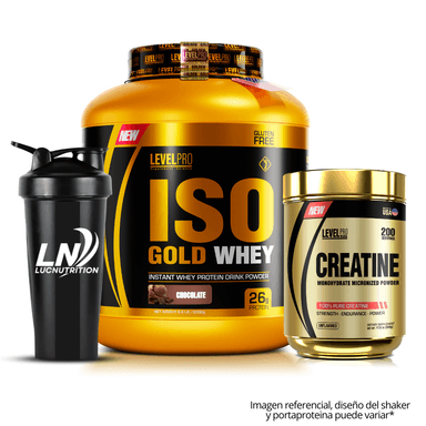 ISO GOLD WHEY 3 KG CHOCOLATE + CREATINA LEVELPRO 500 G + SHAKER