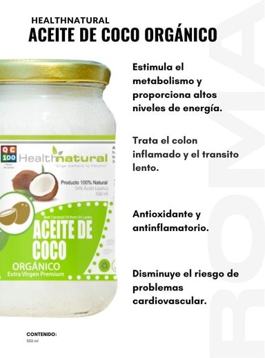 ACEITE DE COCO ORGÁNICO HEALTHNATURAL 500ML - 2