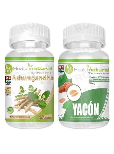 ASHWAGANDHA HEALTHNATURAL 500MG + YACÓN HEALTHNATURAL 500MG