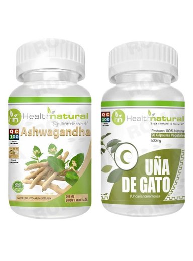 ASHWAGANDHA HEALTHNATURAL 500MG + UÑA DE GATO HEALTHNATURAL 500MG