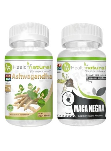 ASHWAGANDHA HEALTHNATURAL 500MG + MACA NEGRA HEALTHNATURAL 500MG