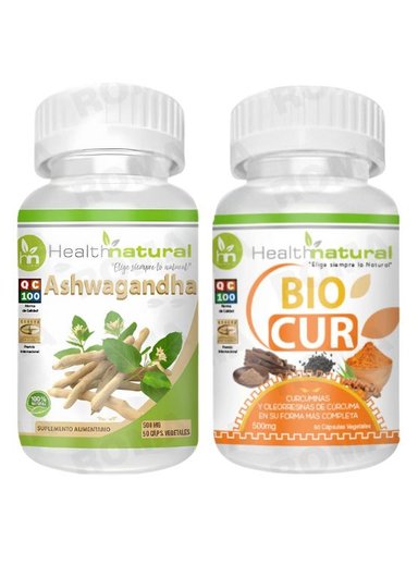 ASHWAGANDHA HEALTHNATURAL 500MG + BIOCUR HEALTHNATURAL 500MG