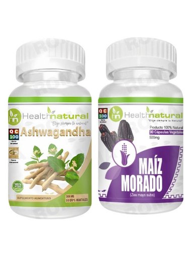 ASHWAGANDHA HEALTHNATURAL 500MG + MAIZ MORADO HEALTHNATURAL 500MG