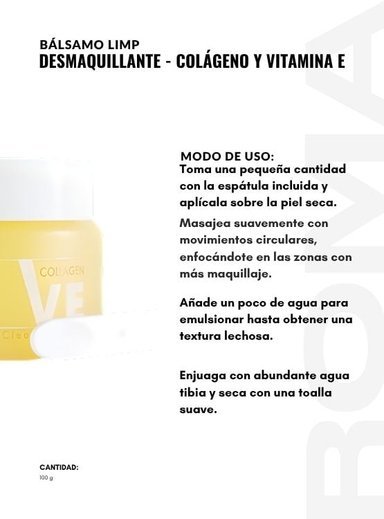 BÁLSAMO LIMP DESMAQUILLANTE COLÁGENO Y VITAMINA E 100G DR RASHEL - 3