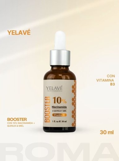BOOSTER CON NIACINAMIDA
AL 10% + QUINUA Y MIEL 30ML YELAVÉ