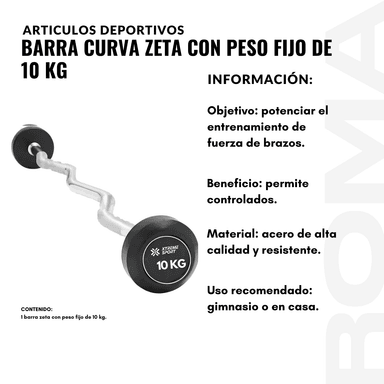 BARRA CURVA ZETA CON PESO FIJO DE 10 KG - 2