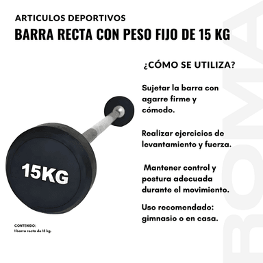 BARRA RECTA CON PESO FIJO DE 15 KG - 3