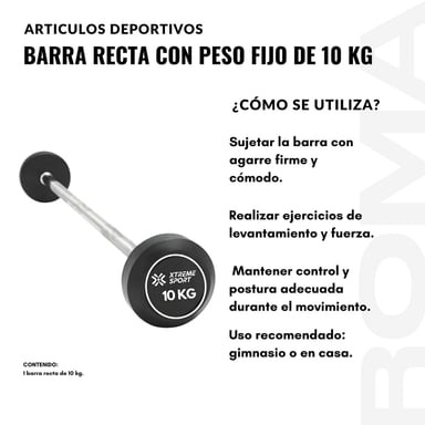 BARRA RECTA CON PESO FIJO DE 10 KG - 3