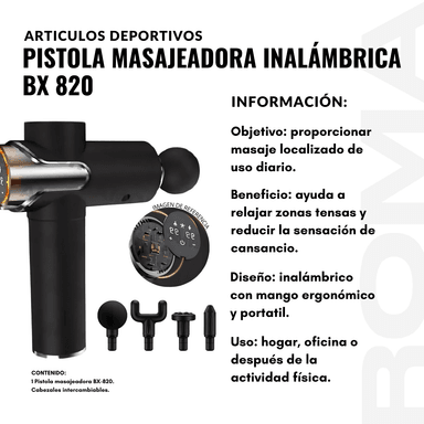 PISTOLA MASAJEADORA INALÁMBRICA CON PANTALLA BX 820 - 2