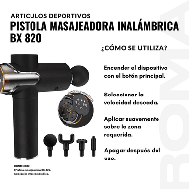 PISTOLA MASAJEADORA INALÁMBRICA CON PANTALLA BX 820 - 3