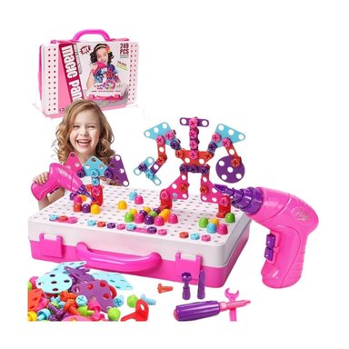 SET DIDÁCTICO MALETÍN MOSAICO CON TALADRO PARA NIÑA