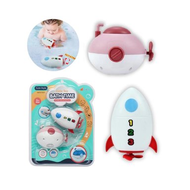 SET JUGUETES SUBMARINO Y COHETE PARA BAÑO DE BEBÉS - ROSA
