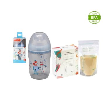PACK BIBERÓN FISHERPRICE AZUL 270ML + BOLSAS RECOLECTORAS