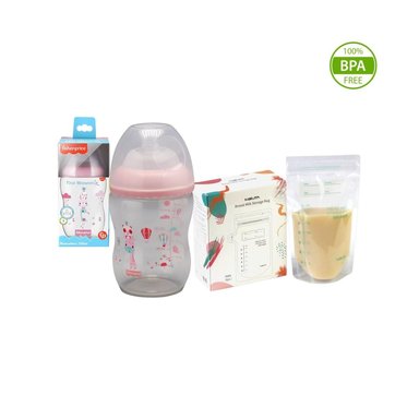 PACK BIBERÓN FISHERPRICE ROSA 270ML + BOLSAS RECOLECTORAS