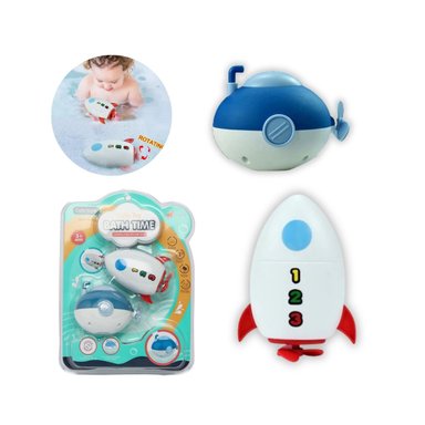 SET JUGUETES SUBMARINO Y COHETE PARA BAÑO DE BEBÉS - AZUL