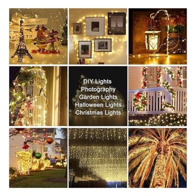 LUCES LED NAVIDEÑAS ÁMBAR CON PANEL SOLAR -10 MTS LUZ CÁLIDA - 3