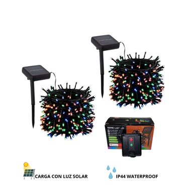 PACK X2 LUCES NAVIDEÑAS MULTICOLOR 20MTS CON PANEL SOLAR