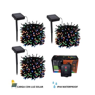PACK X3 LUCES NAVIDEÑAS MULTICOLOR 10MTS CON PANEL SOLAR