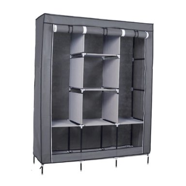 ROPERO DE TELA REFORZADO ARMABLE PORTÁTIL 3 CUERPOS Y 8 DIVISIONES - 130X45X175 CM GRIS - 2