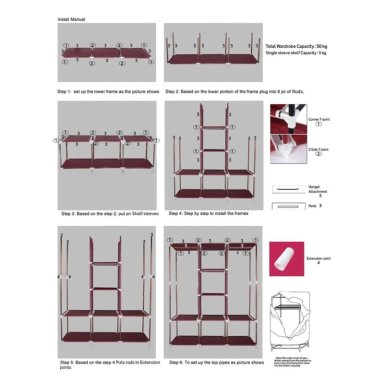 ROPERO DE TELA REFORZADO ARMABLE PORTÁTIL 3 CUERPOS Y 8 DIVISIONES - 130X45X175 CM GRIS - 3