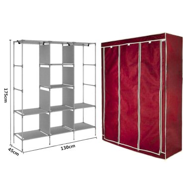 ROPERO DE TELA REFORZADO ARMABLE PORTÁTIL 3 CUERPOS Y 8 DIVISIONES - 130X45X175 CM GRIS - 4