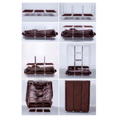 ROPERO DE TELA REFORZADO ARMABLE PORTÁTIL 3 CUERPOS Y 8 DIVISIONES - 130X45X175 CM GRIS - 5
