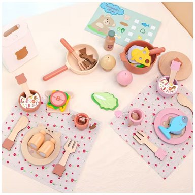 SET PREMIUM DE COCINA Y COMIDA DE MADERA 32 PIEZAS OSITO PARA NIÑOS - 2
