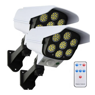 PACK X2 FOCOS SOLARES LED CON SENSOR DE MOVIMIENTO TIPO CÁMARA SEGURIDAD EXTERIOR
