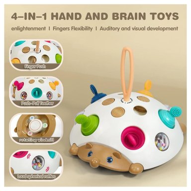 JUGUETE SENSORIAL MONTESSORI ERIZO 4 EN 1 PARA - MORDEDOR Y SONAJA BEBÉ - 3