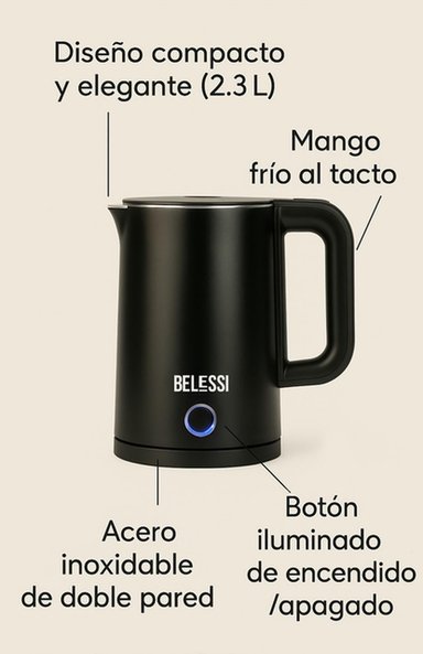 HERVIDOR ELÉCTRICO BELESSI 2.3L – CAPACIDAD XL, HIERVE RÁPIDO PARA TODA LA FAMILIIA. - 3