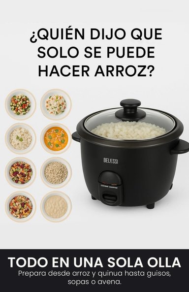 OLLA ARROCERA ELÉCTRICA BELESSI 1.8L + ACCESORIOS – COCINA FÁCIL, IDEAL PARA TODA LA FAMILIA - 3