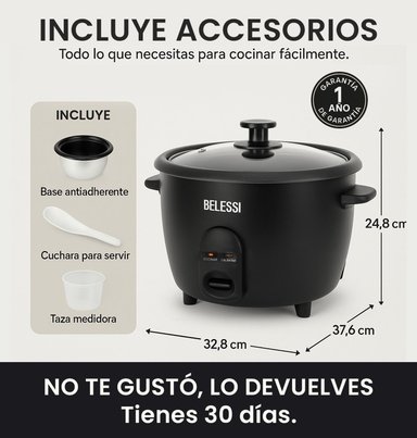 OLLA ARROCERA ELÉCTRICA BELESSI 1.8L + ACCESORIOS – COCINA FÁCIL, IDEAL PARA TODA LA FAMILIA - 6