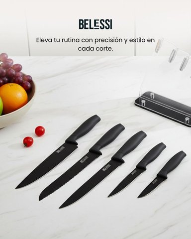 SET DE CUCHILLOS X5 CON MANGO SOFT TOUCH + ORGANIZADOR ACRÍLICO - 6