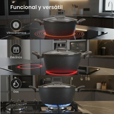 SET X8 OLLAS ALUMINIO FORJADO CON TAPA DE VIDRIO + UTENSILIOS - 5